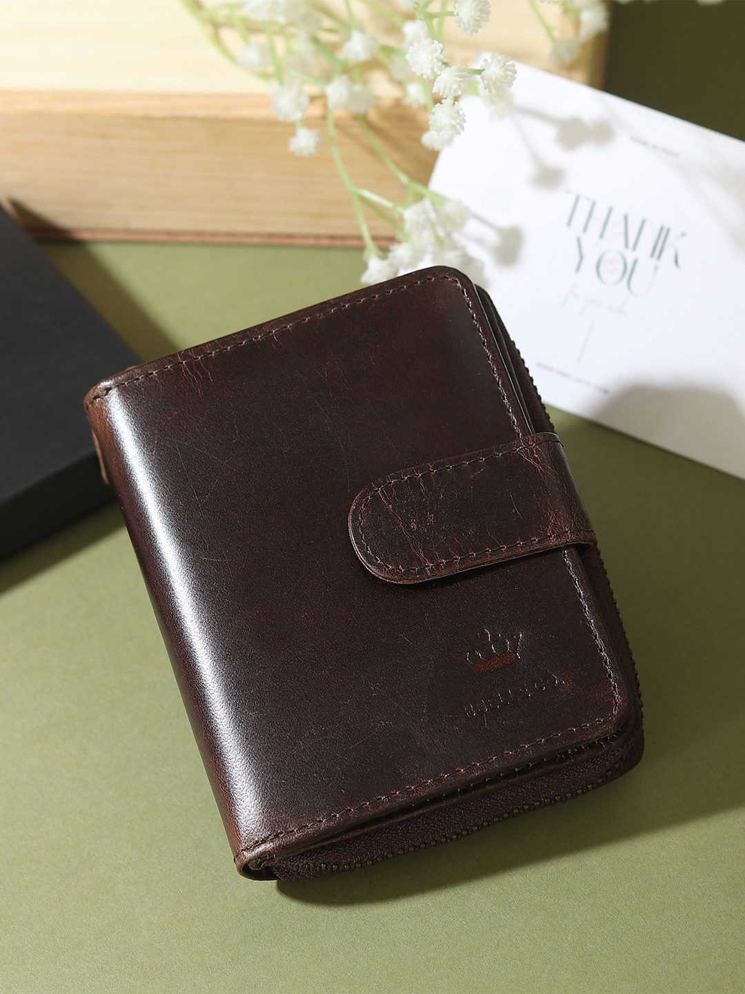 BBELLE CO. Men Zip Detail Leather Two Fold Wallet