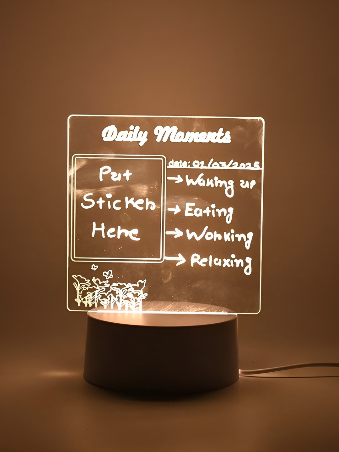 DeoDap Transparent & Brown Printed Acrylic Square Shaped Table Lamp