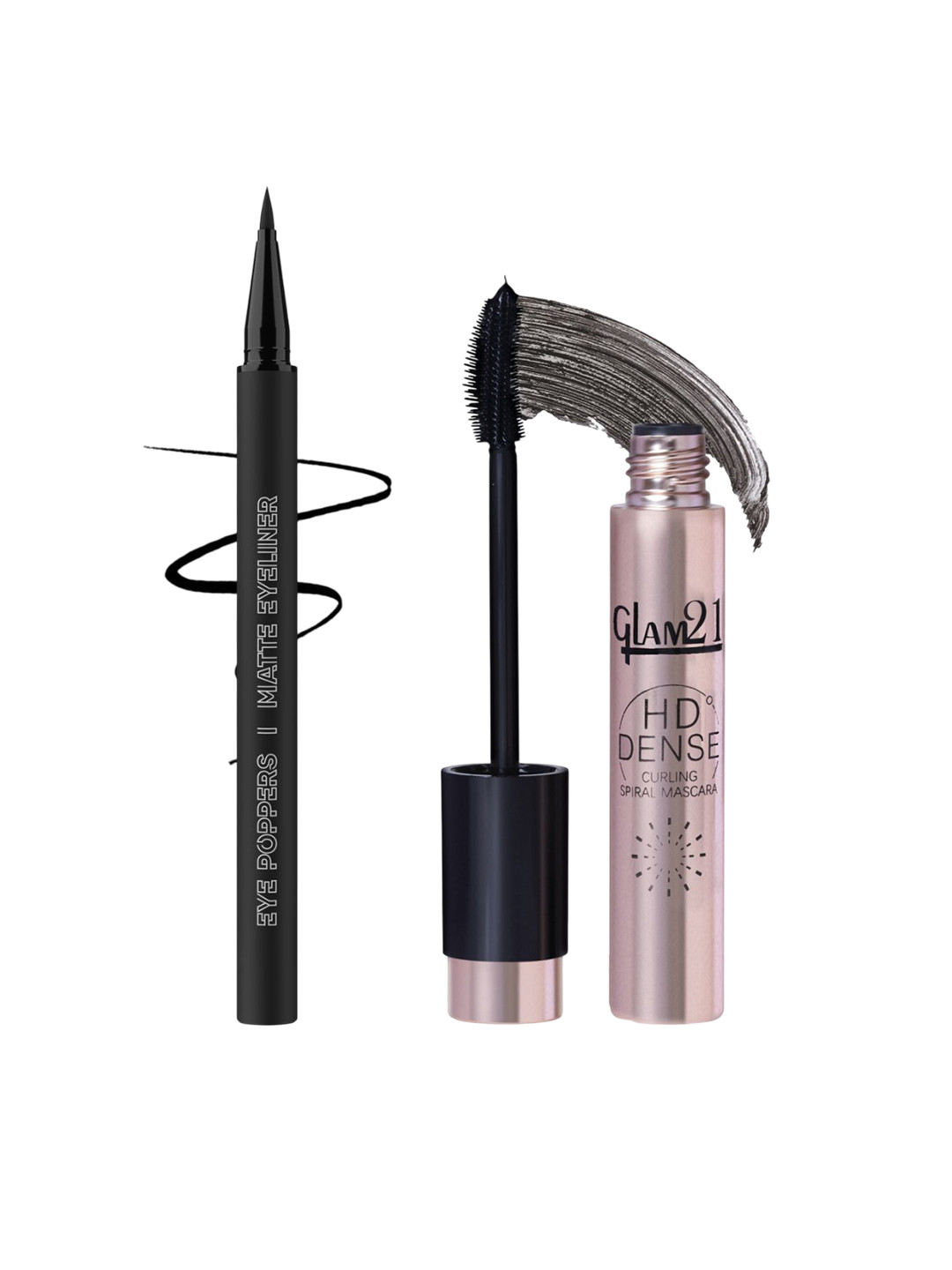 GLAM21 Set Of 2 Eye Poppers Matte Eyeliner- Dark Matter & HD Dense Mascara