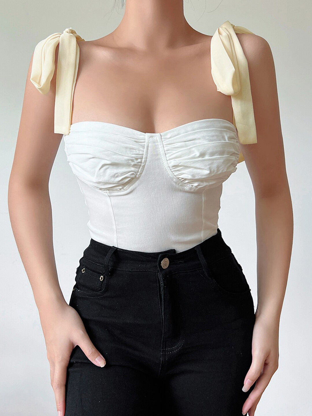 StyleCast White Shoulder Strap Corset Top