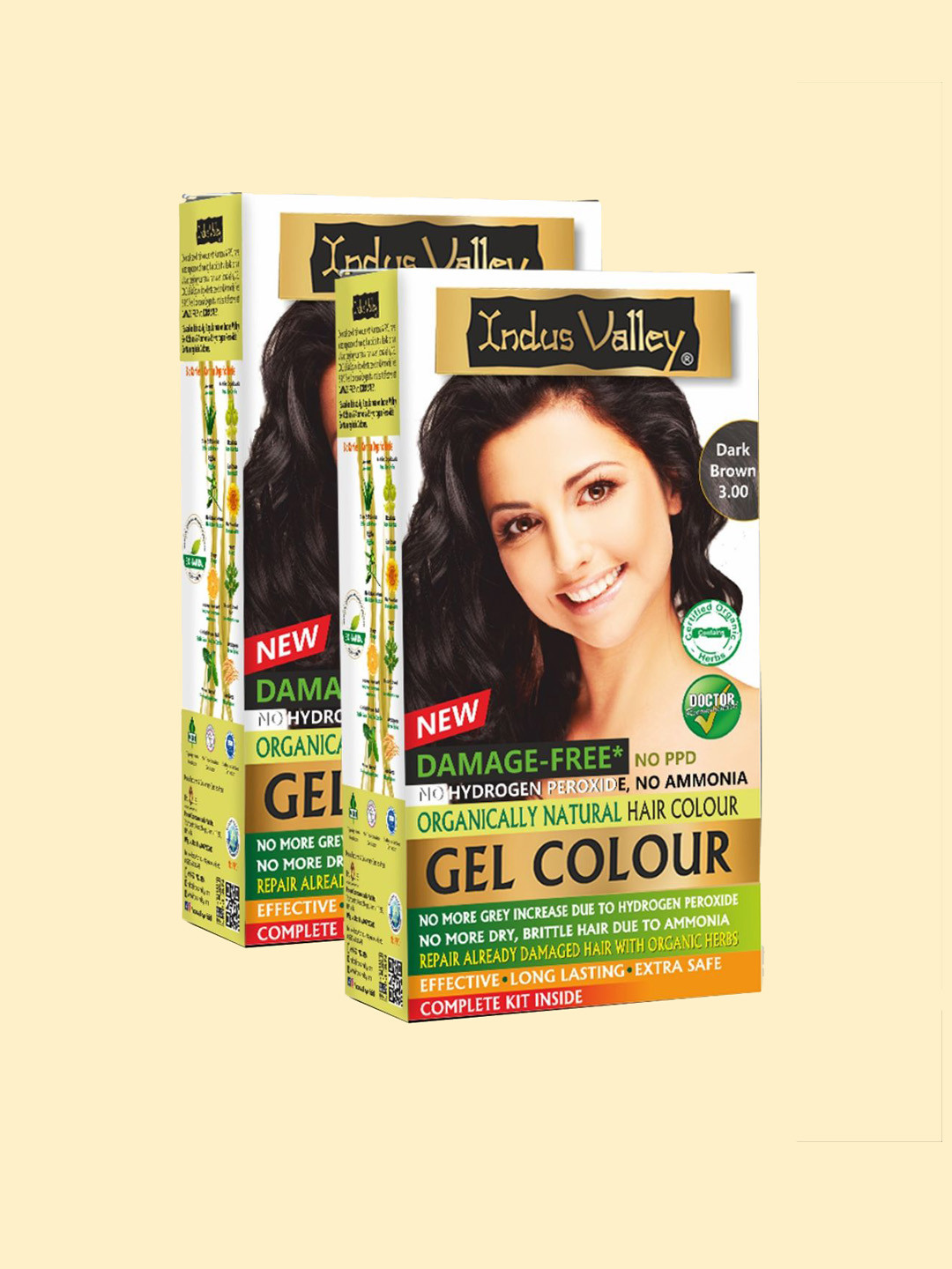 Indus Valley Set Of 2 Damage Free Gel Hair Colour- 65 g Each- Dark Brown 3.0