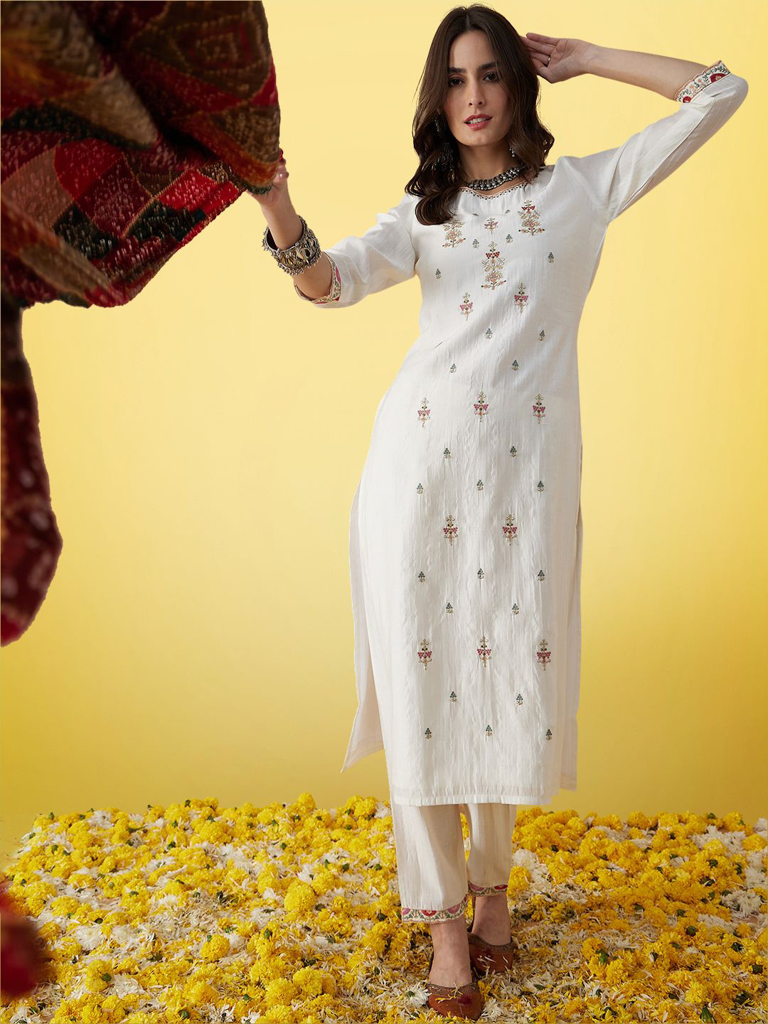 Sangria Embroidered Kurta With Trousers & Dupatta Kurta Sets