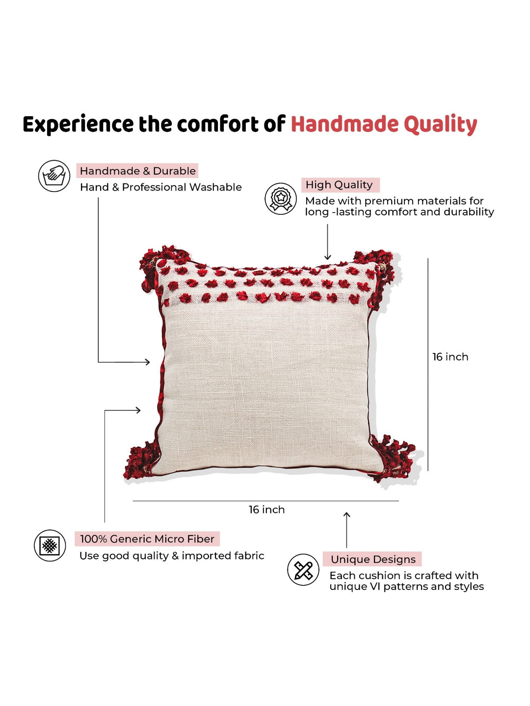 SH Creation and Handlooms Off-White & Maroon Self Designed Pre-FilledSquare Cushions