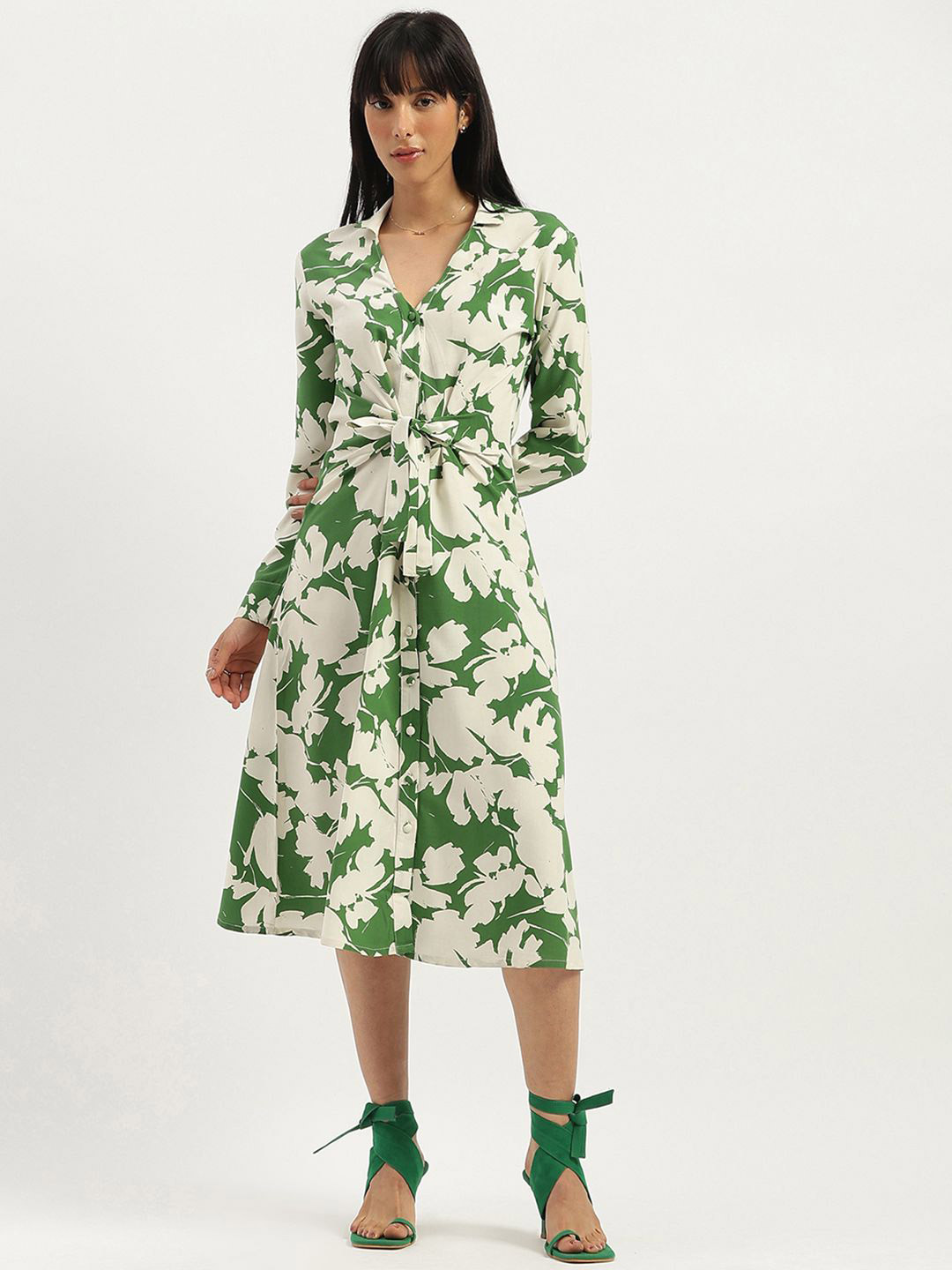 United Colors of Benetton Women Floral Print V-Neck A-Line Midi Dress