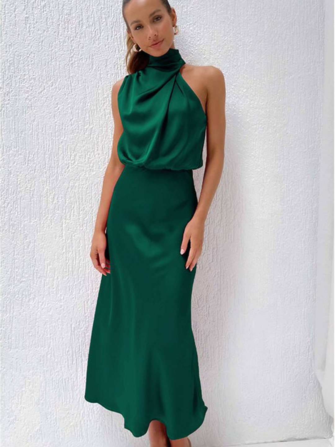 StyleCast Green High Neck Sleeveless Maxi Dress
