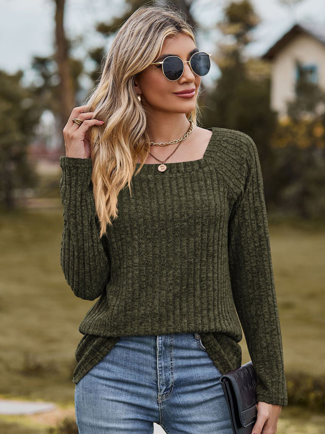 StyleCast x Revolte Women Square Neck Self Design Top