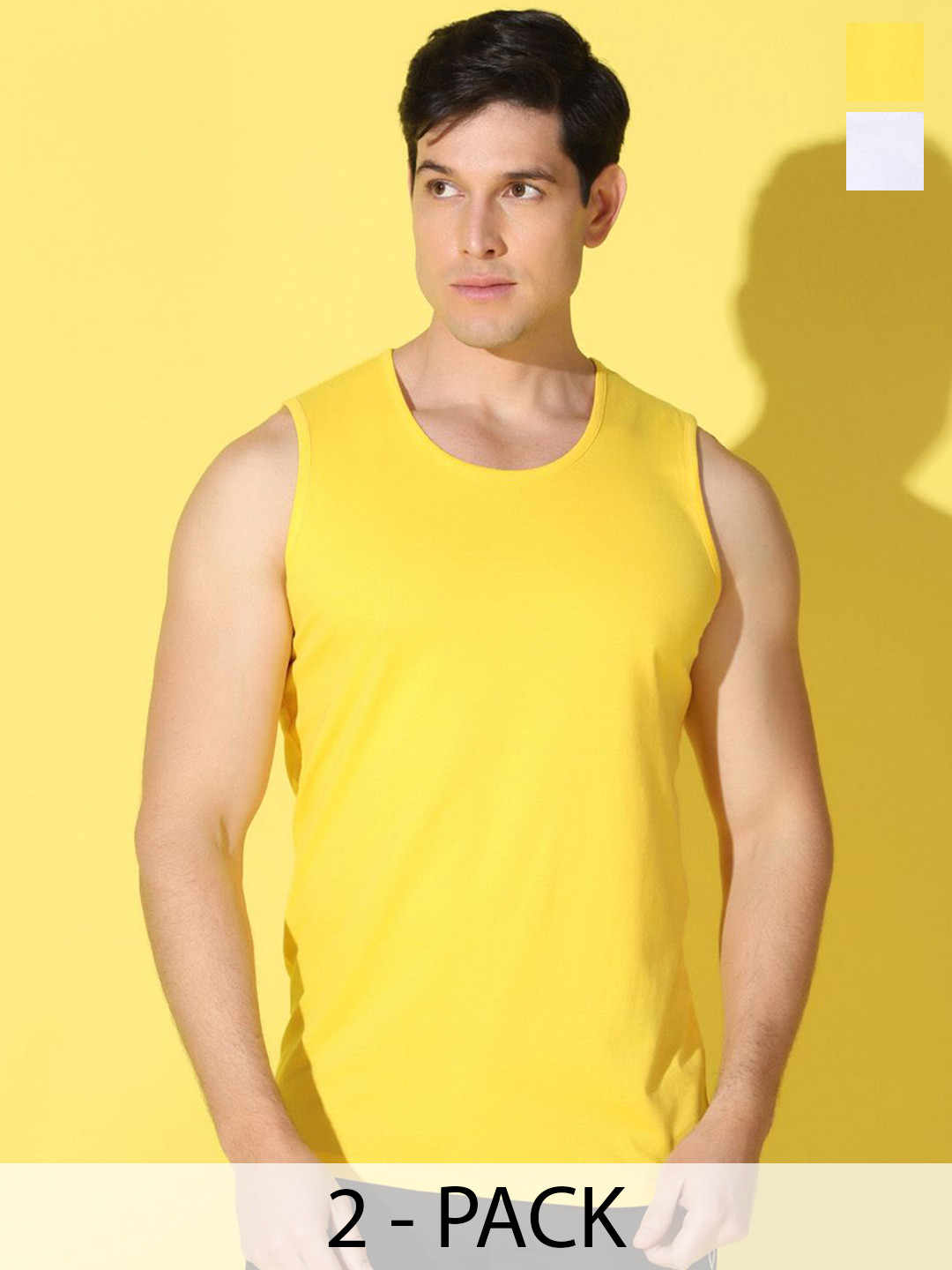 WOOSTRO 2-Pcs Odour-Free Combed Cotton Innerwear Vests VWS26(PLAIN YELLOW)(ALONE WHITE)