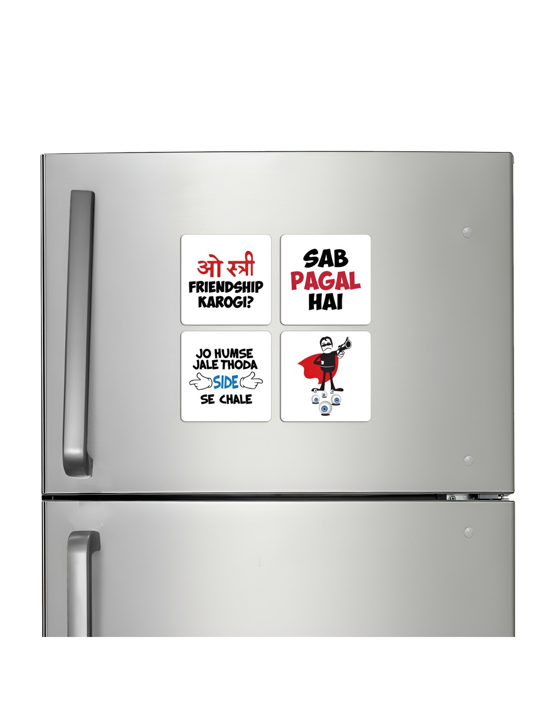 ARTBUG 4-Pcs White & Black Printed Fridge Magnets