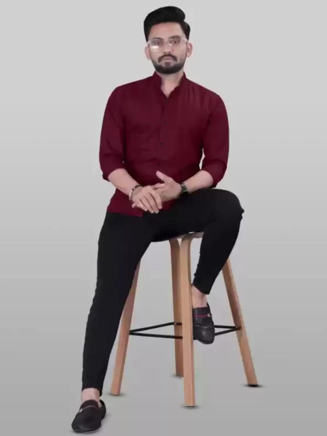 VERTALIINDUSTRIES Cotton Mandarin Collar Casual Shirt