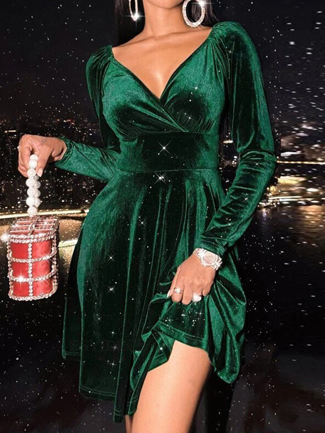 StyleCast Green Fit and Flare Velvet Dress