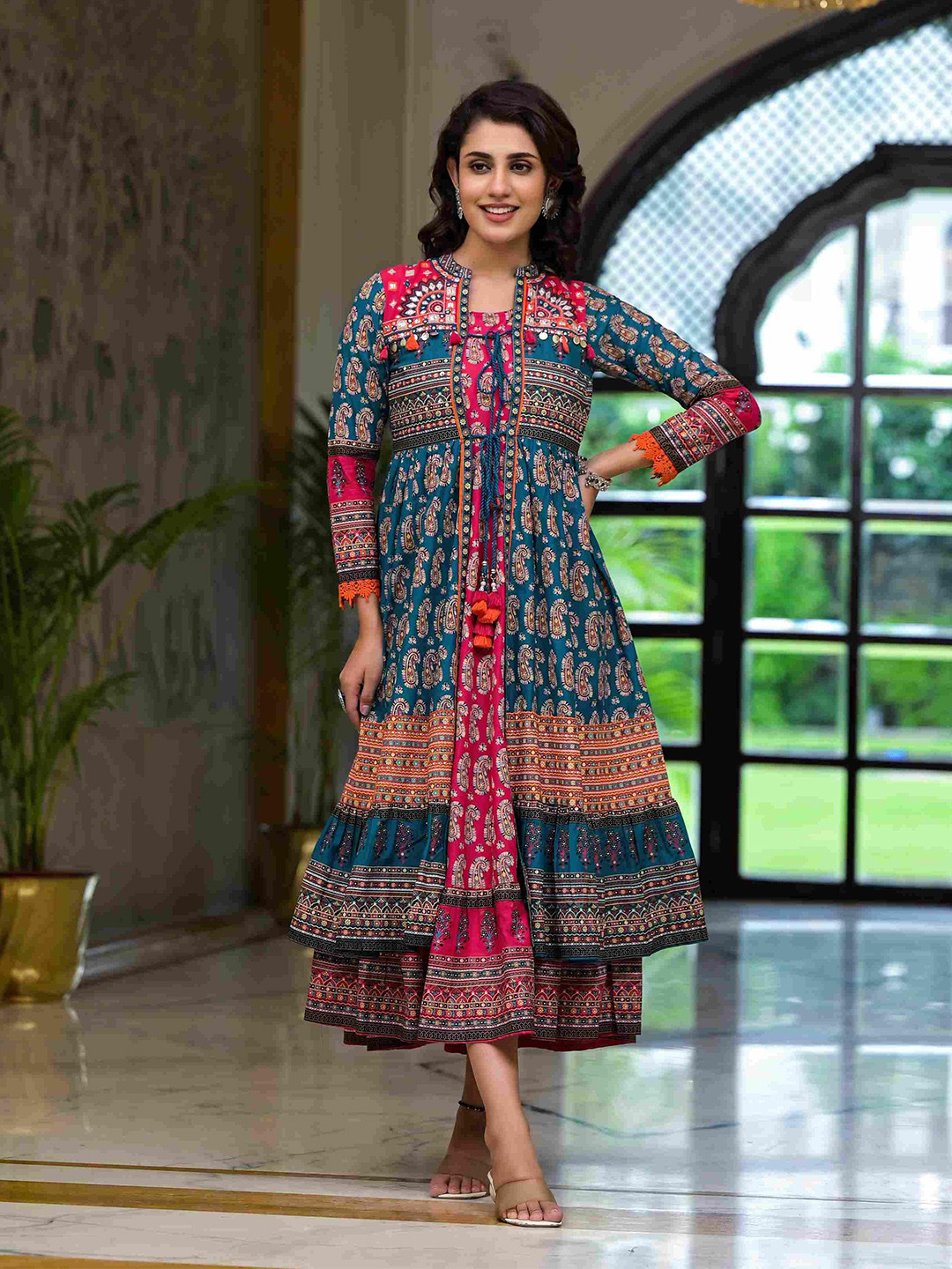 Aralia Women Ethnic Motifs Print Fit and Flare Midi Dress