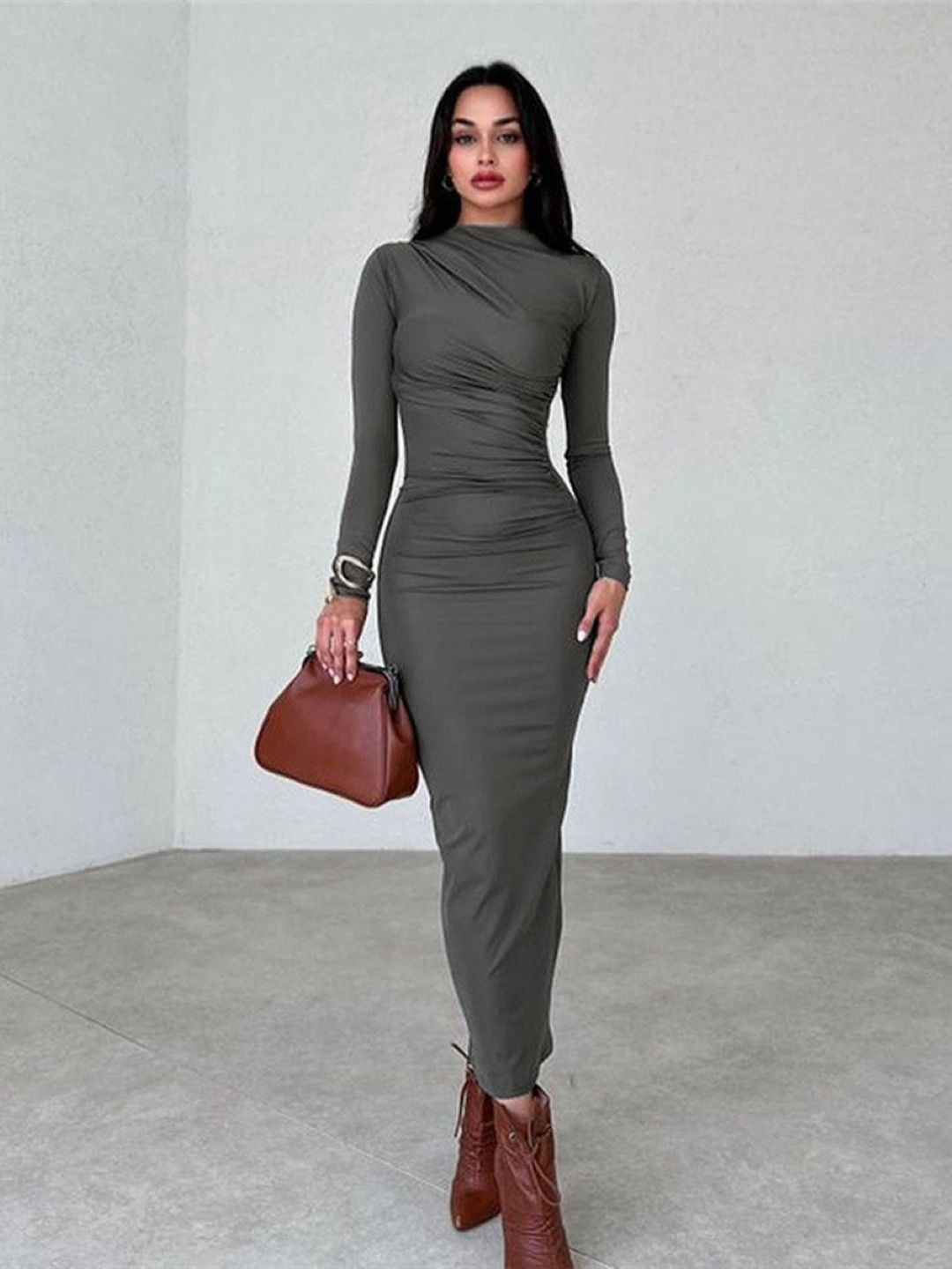 StyleCast Grey Mock Neck Bodycon Maxi  Dress