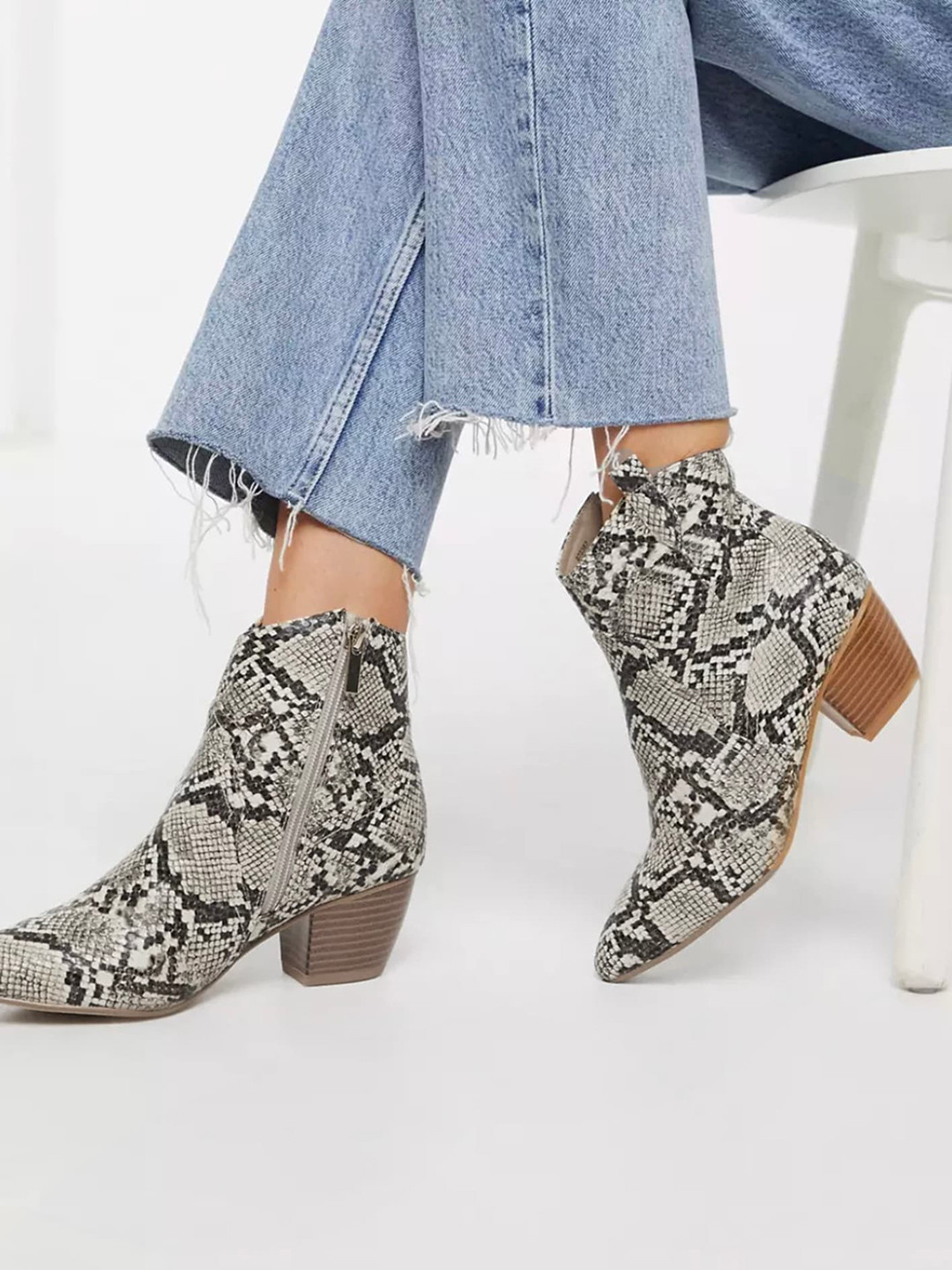 LULU & SKY Women Printed Block Heeled Suede Ankle Boots