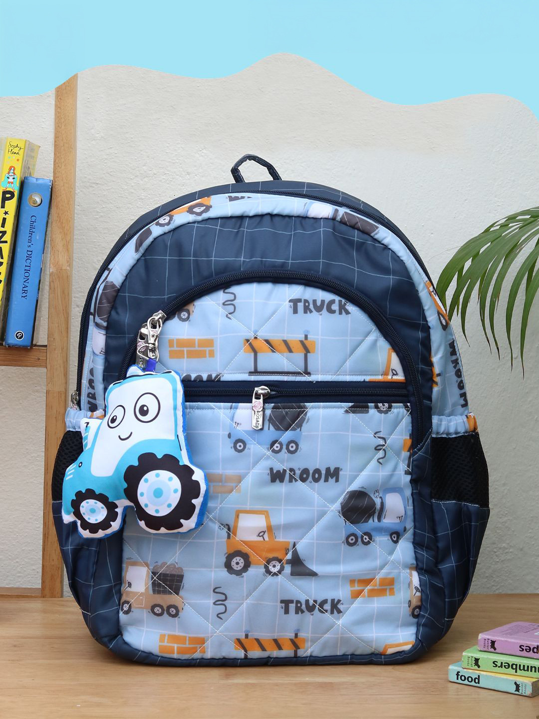ROSADA Kids Blue Truck Printed Lightweight Waterproof School Bag Backpack 14inch