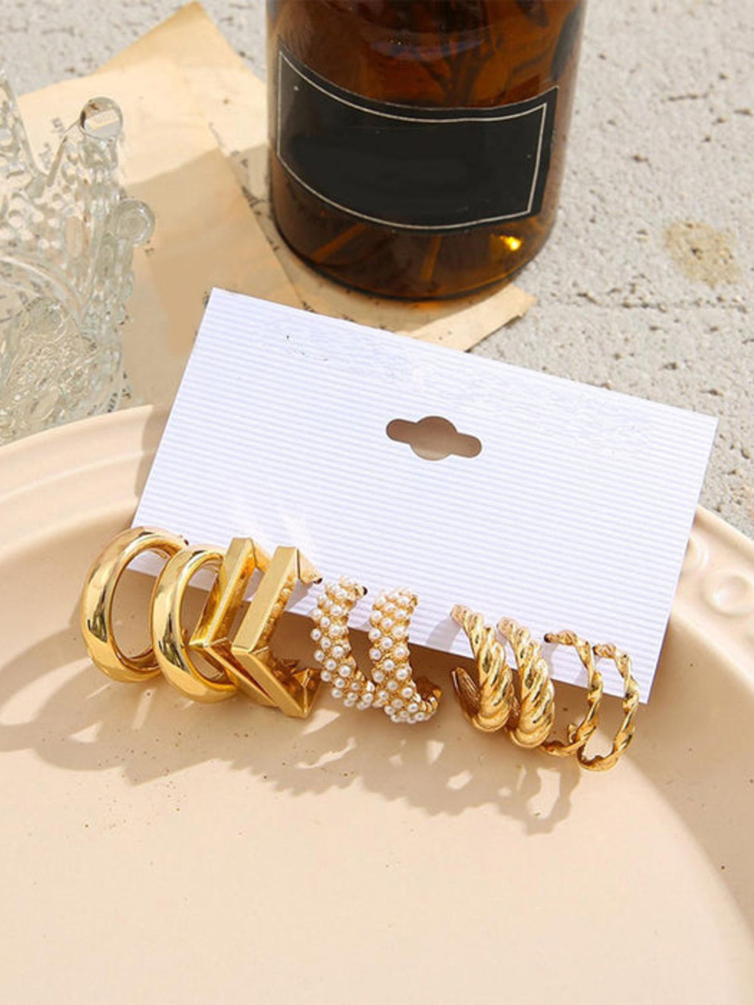PolluxCraft Set Of 5 Gold-Plated Crescent Shaped Half Hoop Earrings
