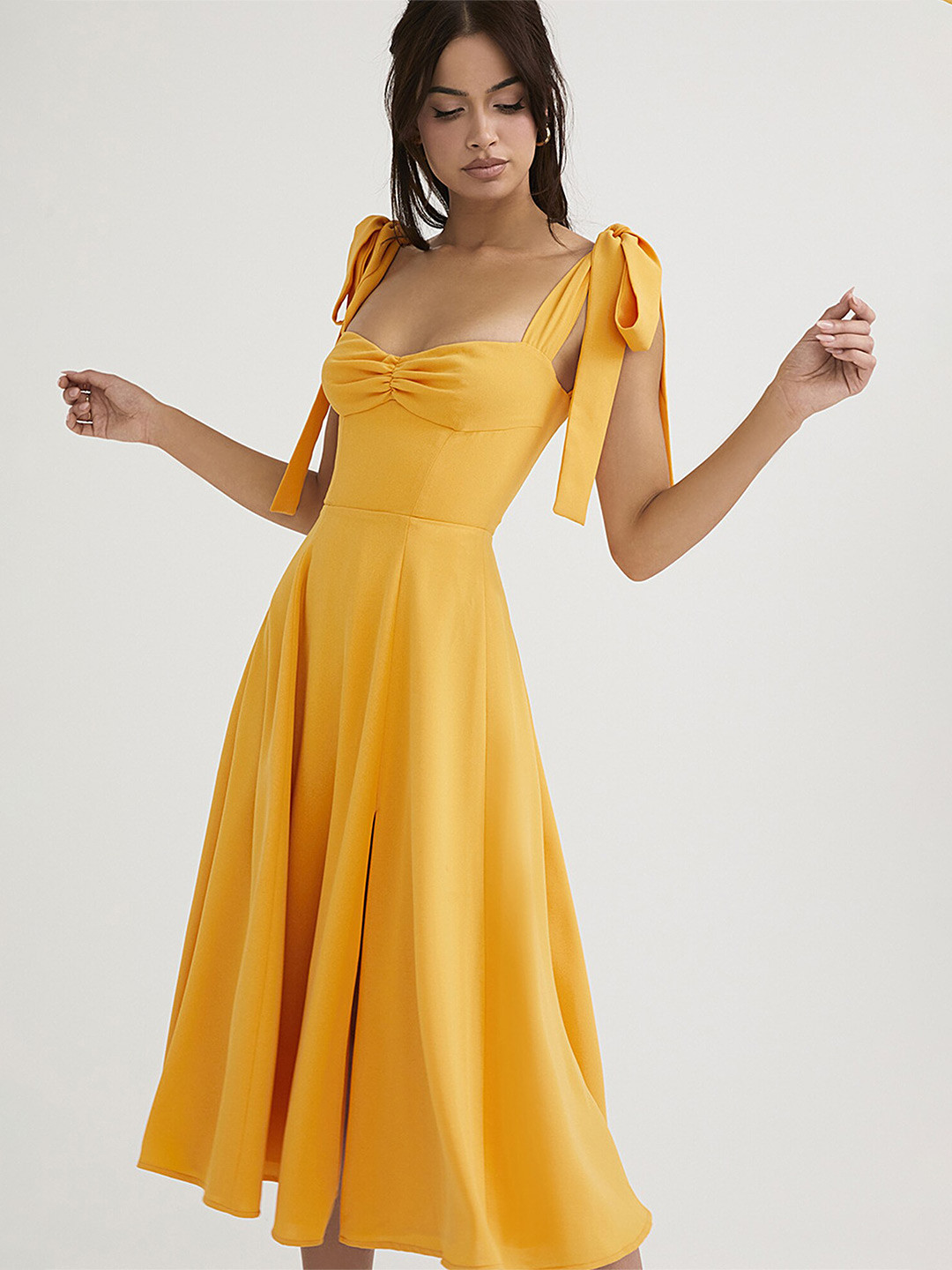 LULU & SKY Shoulder Strap Tie-Ups Fit & Flare Midi Dress