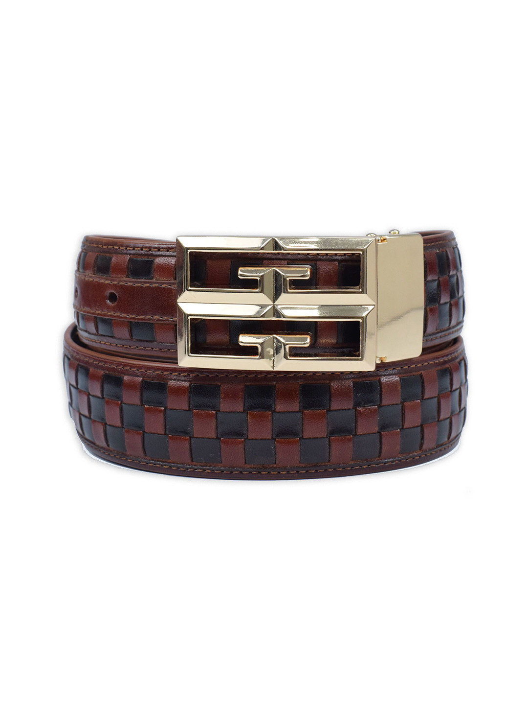 El'Curio Men Checked Leather Belt
