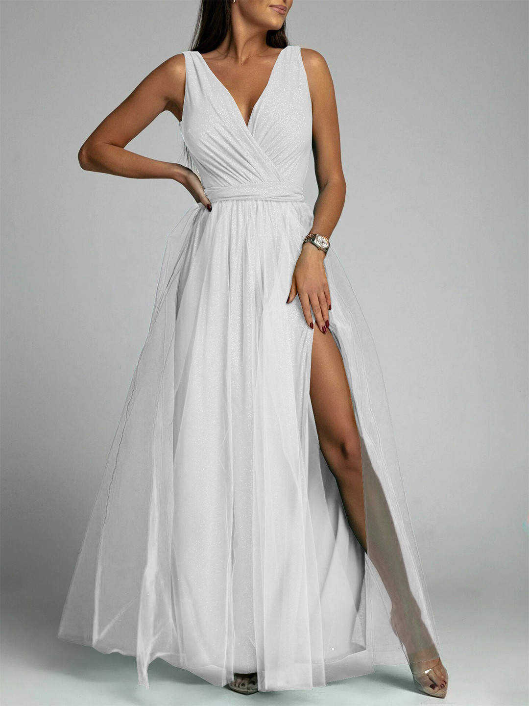 StyleCast White V-Neck Sleeveless Maxi Dress