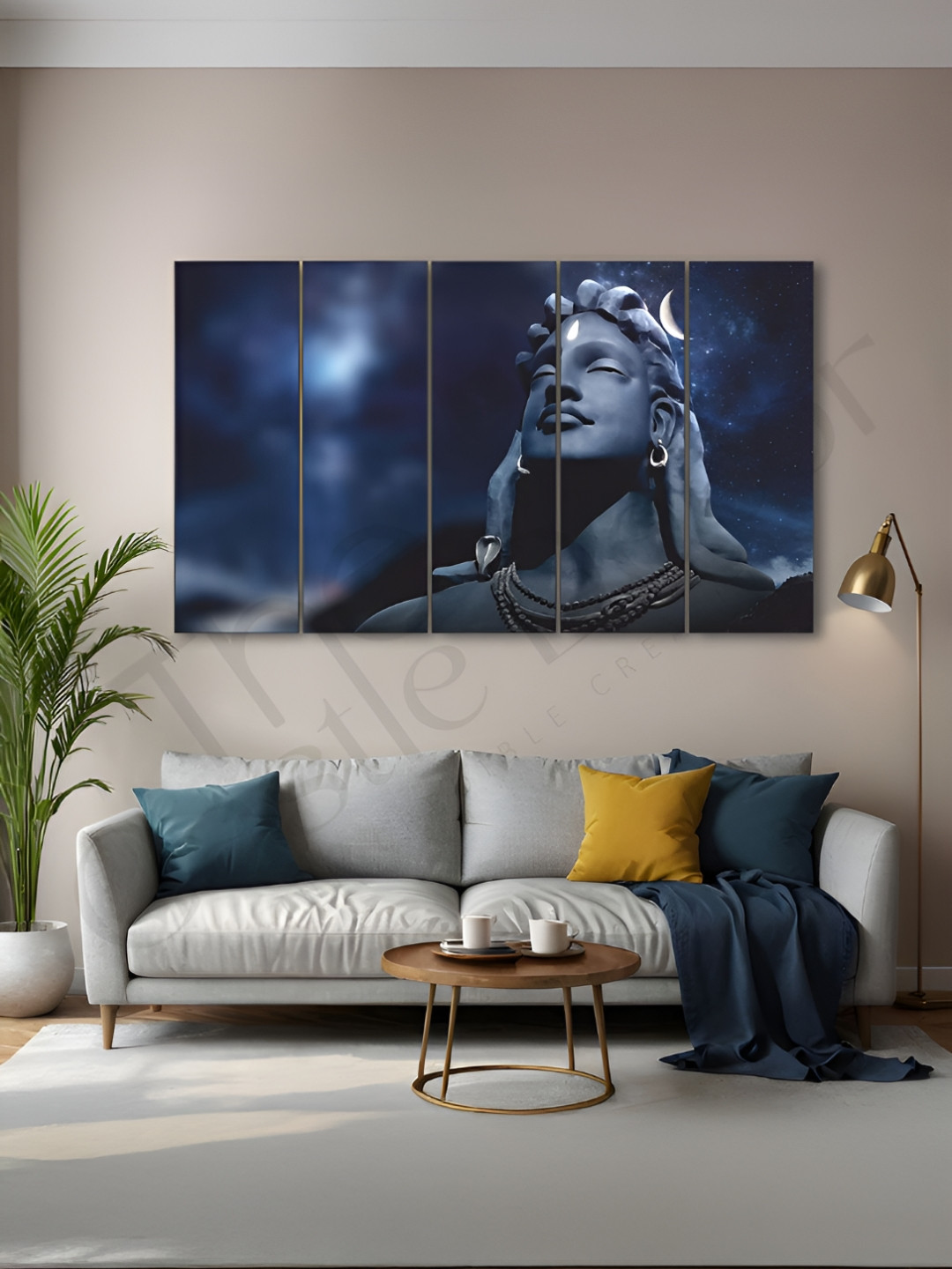 The Castle Decor Blue 5 Pieces Religious Wooden Wall Art