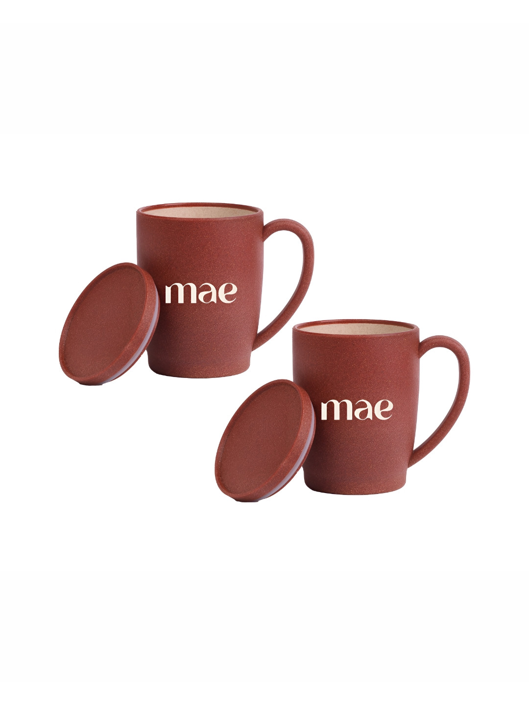 MAE Red Typography Rice Husk Microwave Safe 2 Piece Mugs with Lid-370ml