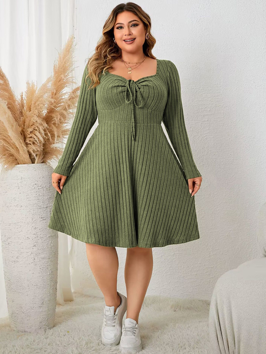 StyleCast Curve Women Striped Fit and Flare Plus Size Knee Length Dress