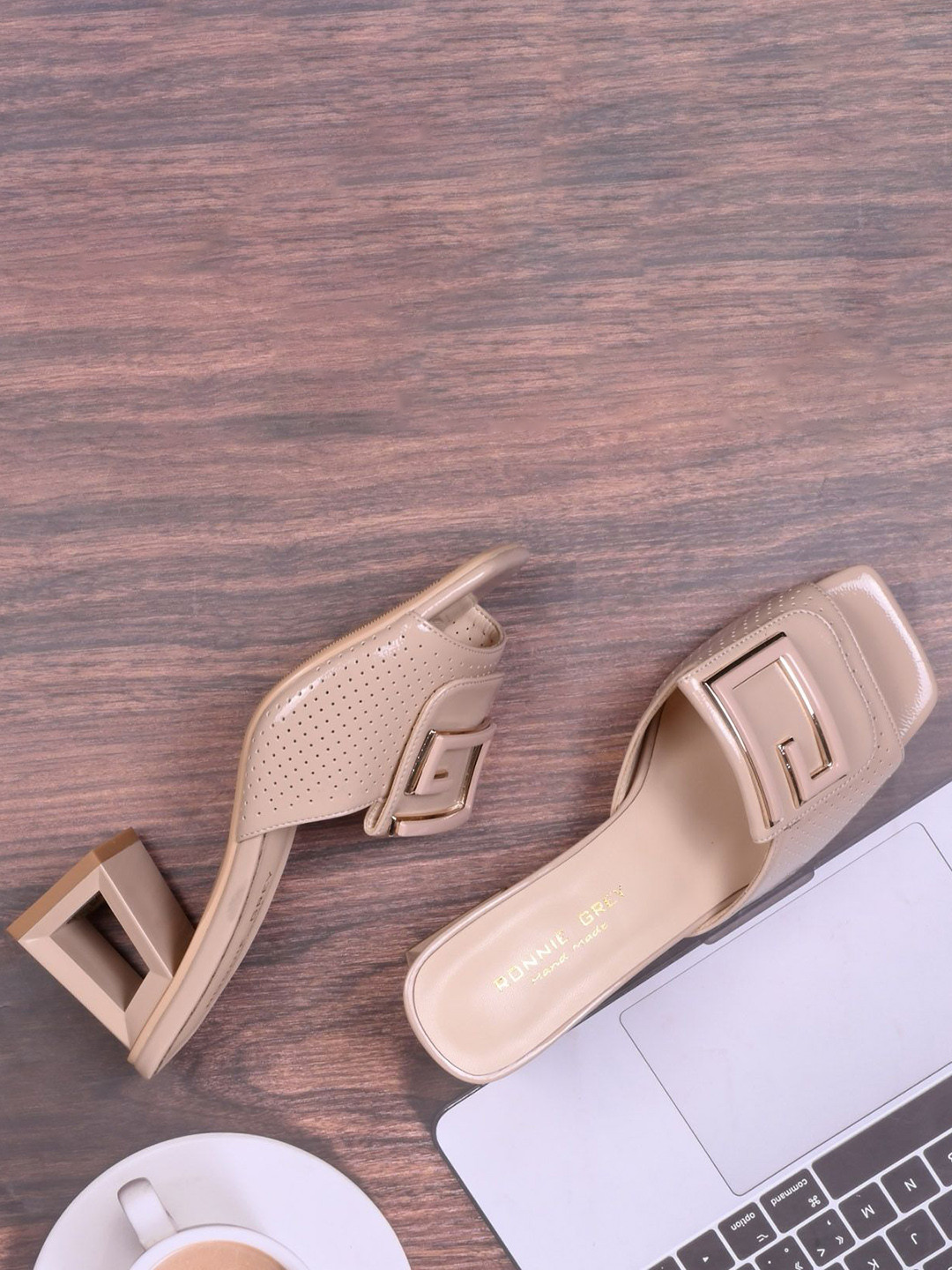 Ronnie Grey Textured Block Heel Sandals