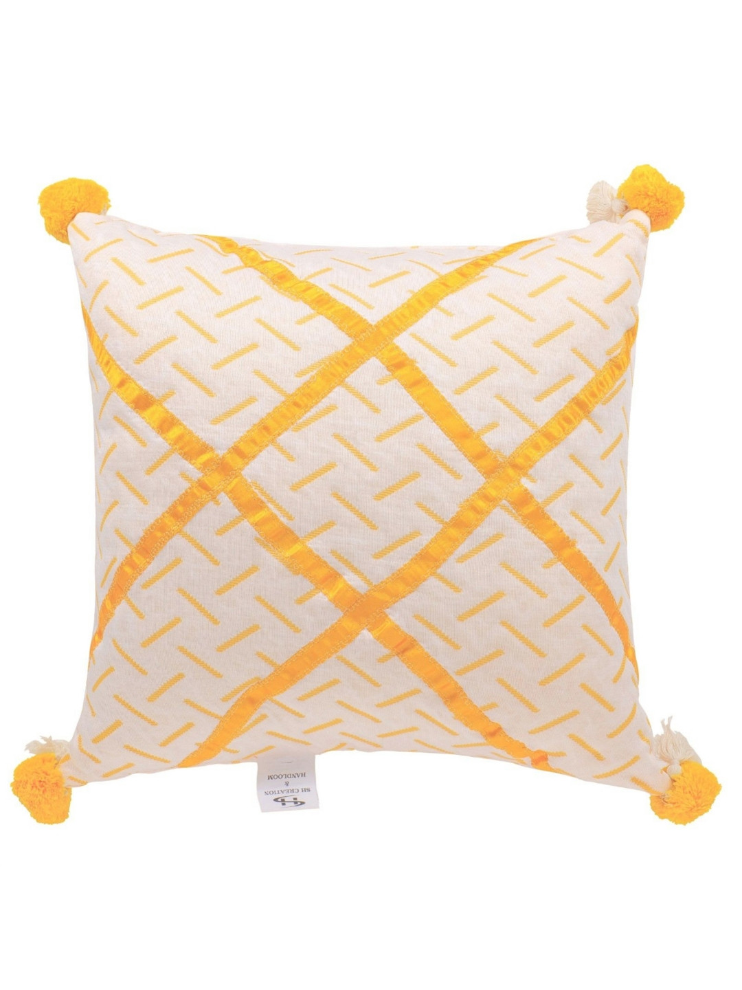 SH Creation and Handlooms Yellow & White Self-Designed Pre-FilledSquare Cushions