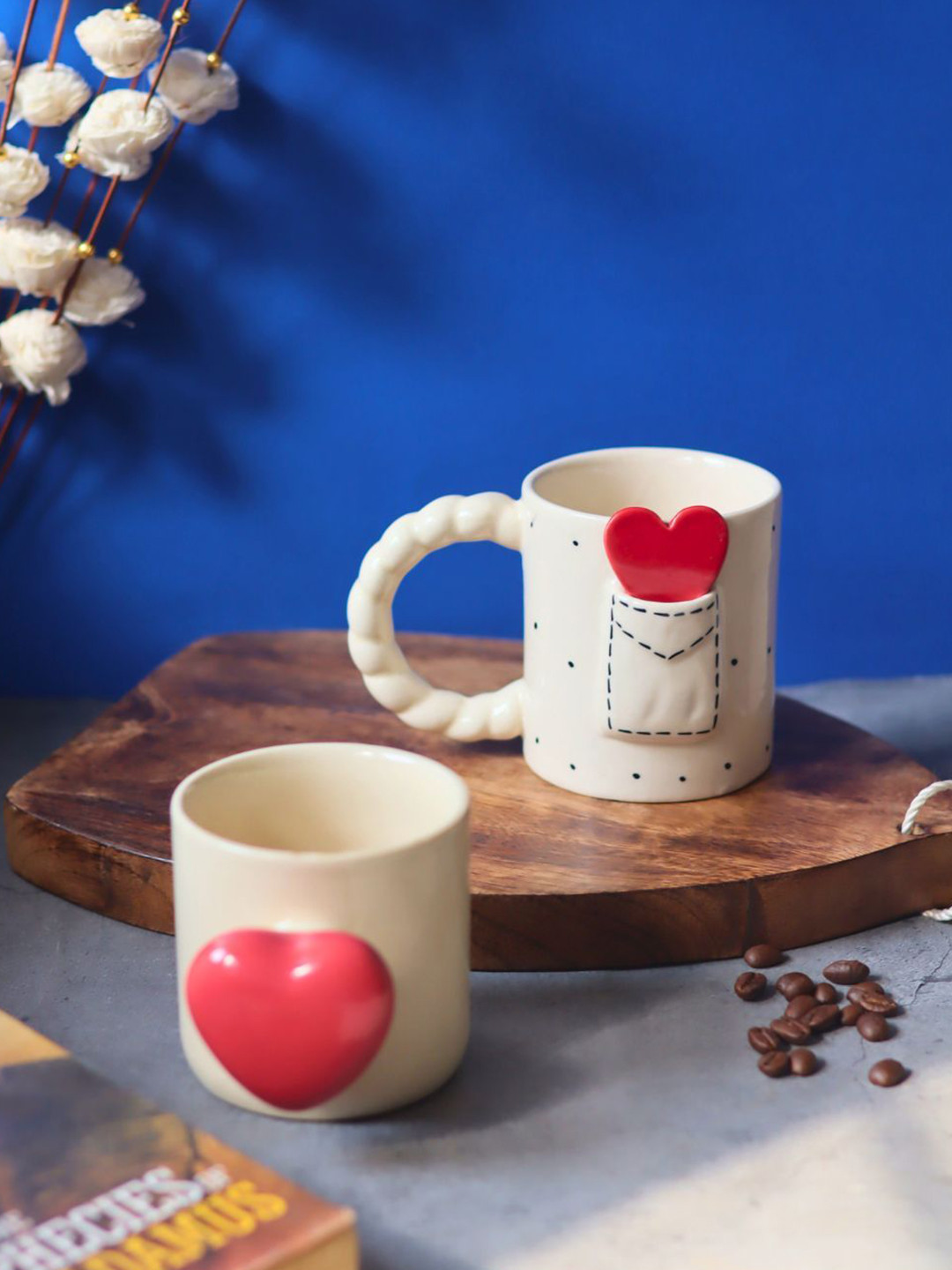 WEAVING HOMES Red & Cream-Coloured 2 Pieces Ceramic Glossy Cups