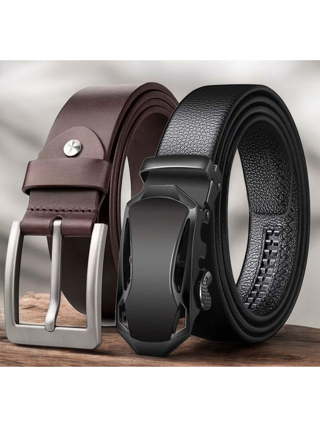 The Roadster Lifestyle Co Set Of 2 Geninue Leather Textured Formal Belts