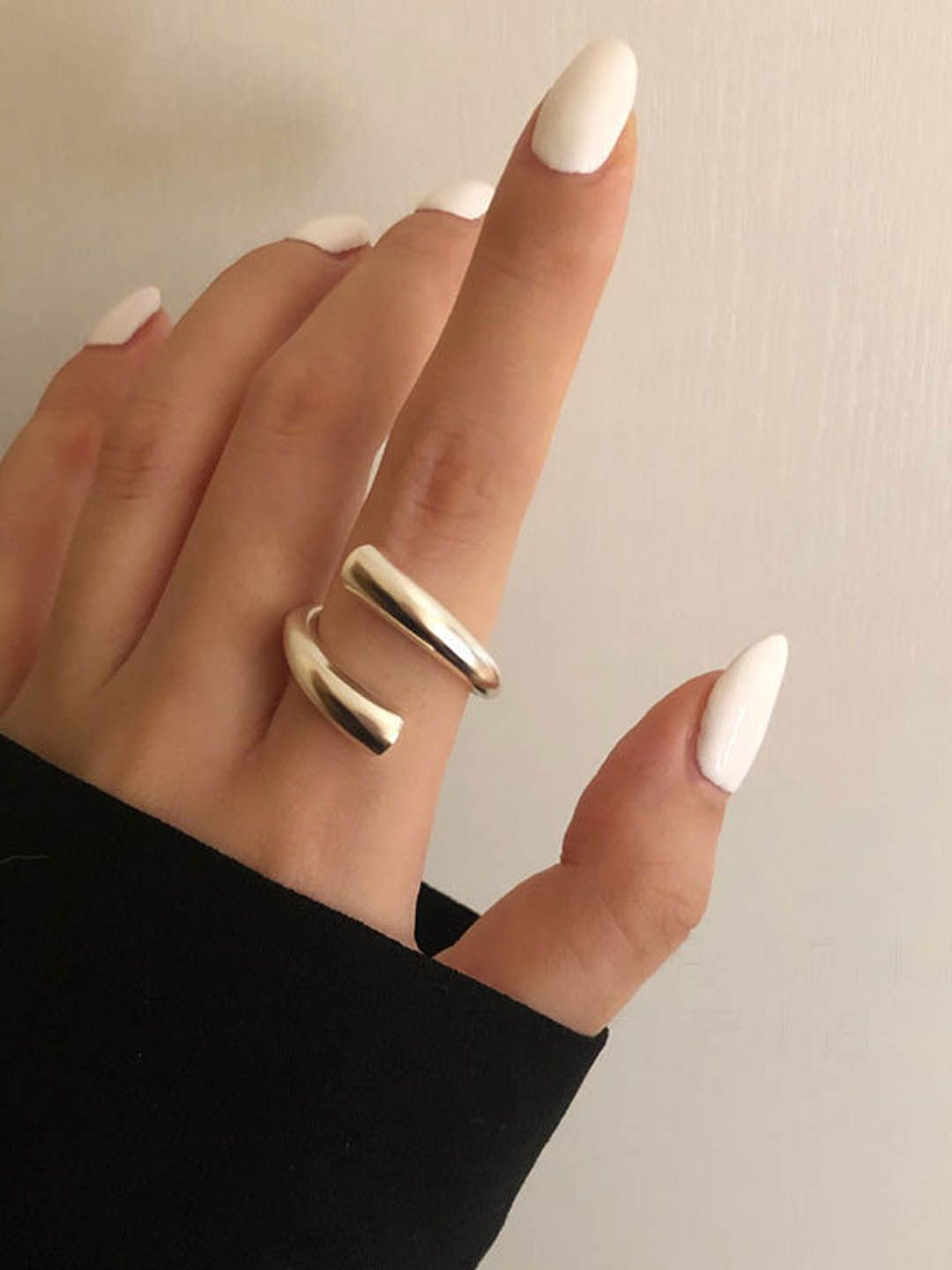 StyleCast Elegant Silver-Toned Double Layered Open Finger Ring
