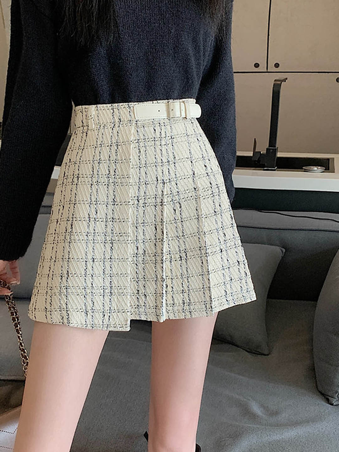 LULU & SKY Checked Wrap-Style Pleated A-Line Mini Skirt