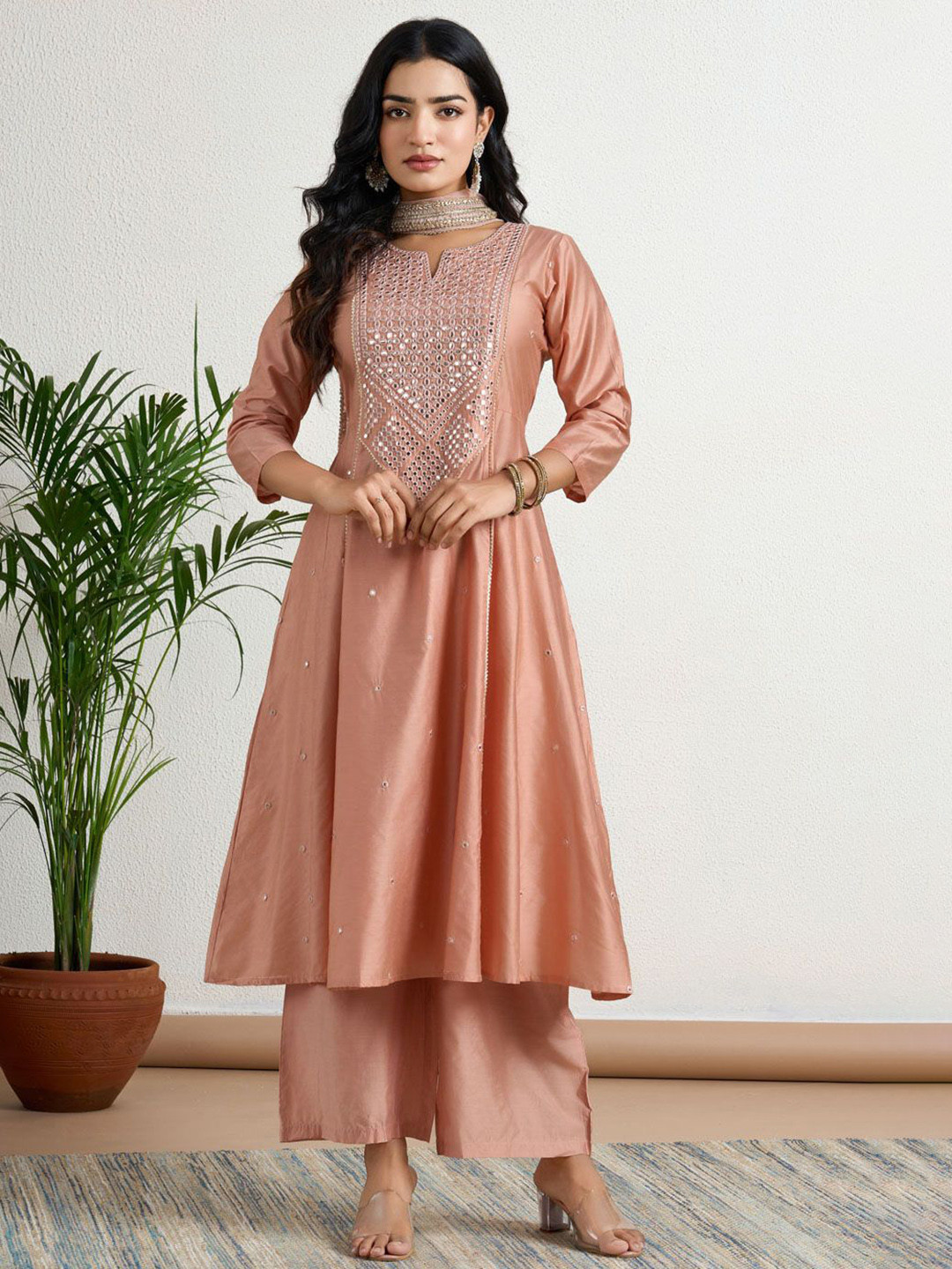 ISHWAR Women Ethnic Motifs Embroidered Anarkali Kurta with Trousers & Dupatta