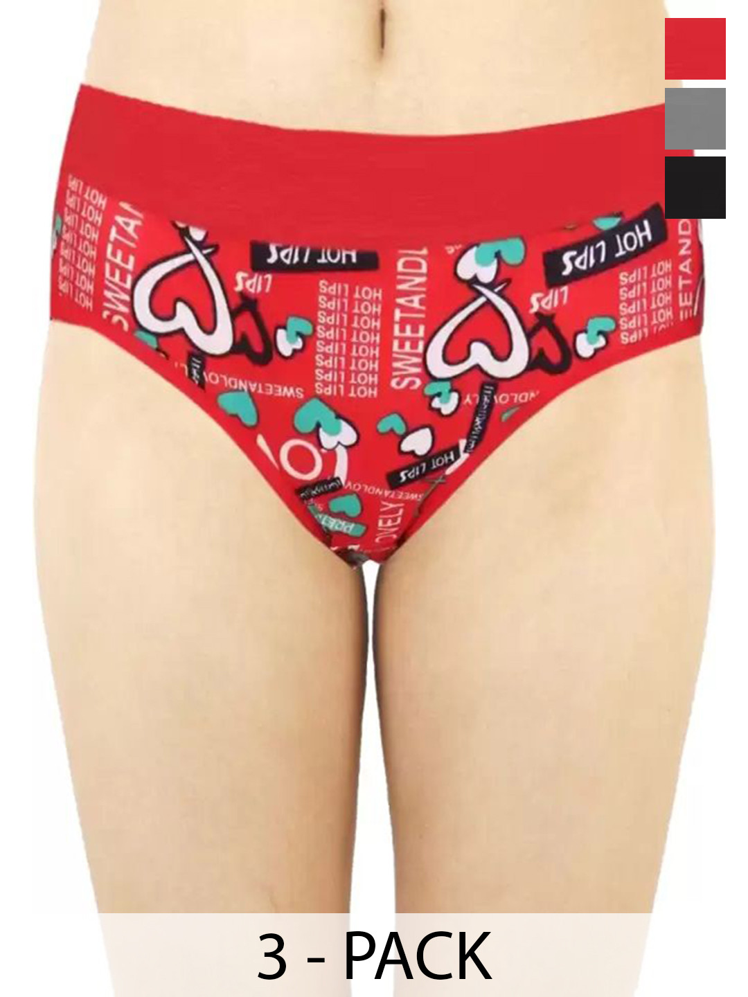 DOOZIE LOVEPLUS Pack Of 3 Printed Mid Rise Briefs DL-TOP-HOTLIP-3-XS