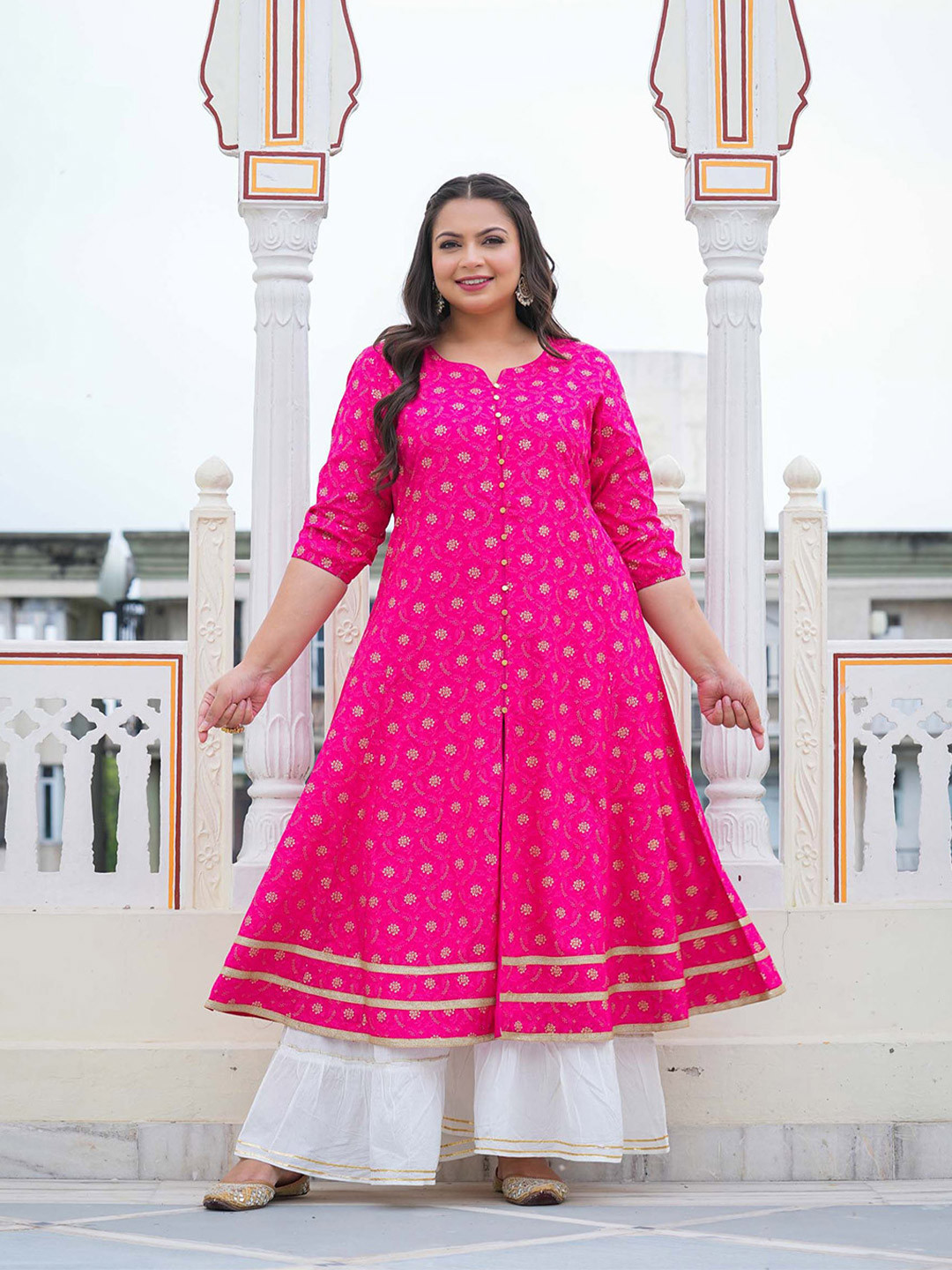 IKRASS Women Pink Floral Printed Anarkali Kurta