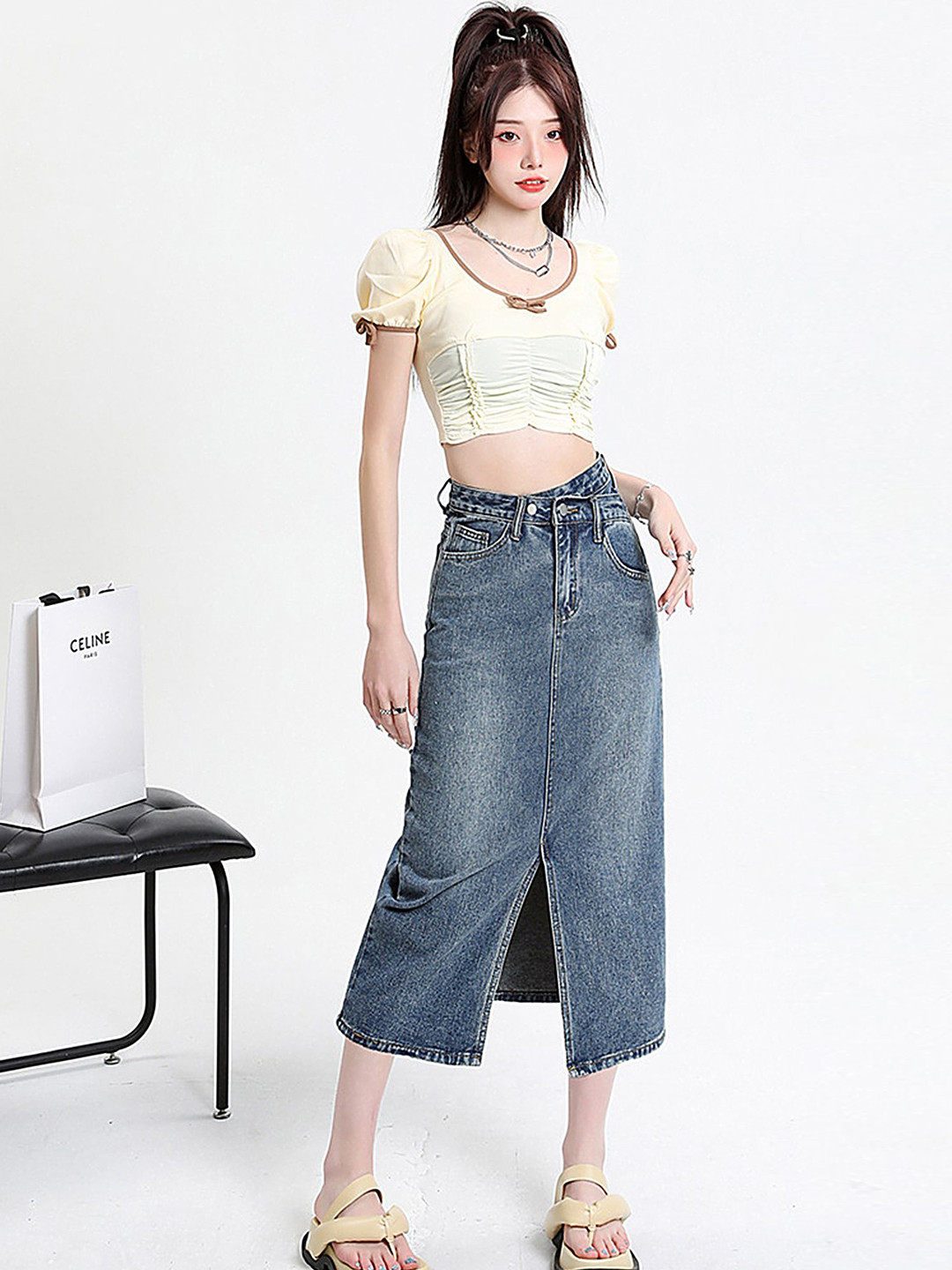 LULU & SKY Mid-length A-line Denim Skirt
