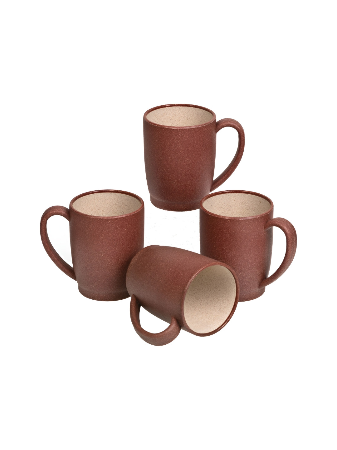 MAE Red Textured Plastic Dishwasher Safe 4 Piece Mugs-370ml