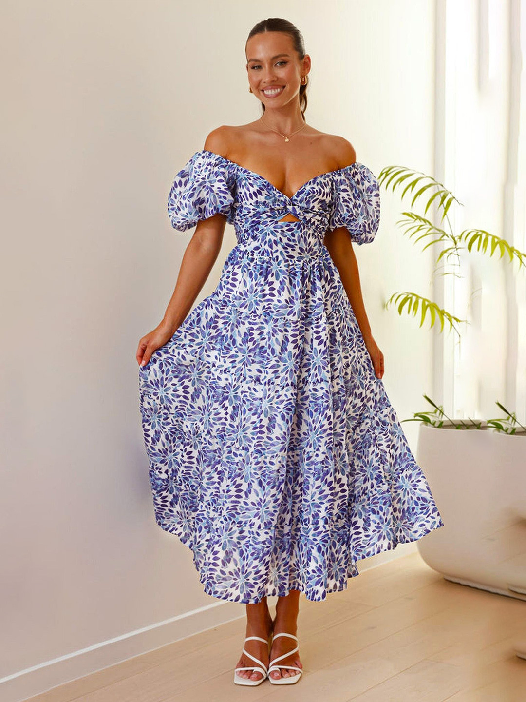 StyleCast x Revolte Floral Printed Fit n Flare Maxi Dress