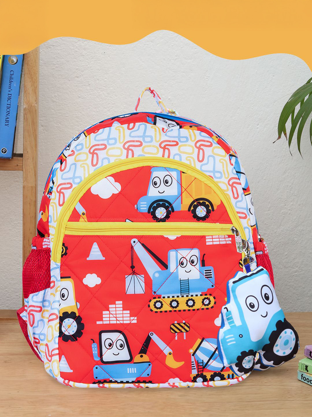 ROSADA Kids Red Truck Printed Lightweight Waterproof School Bag Bakpack 14inch