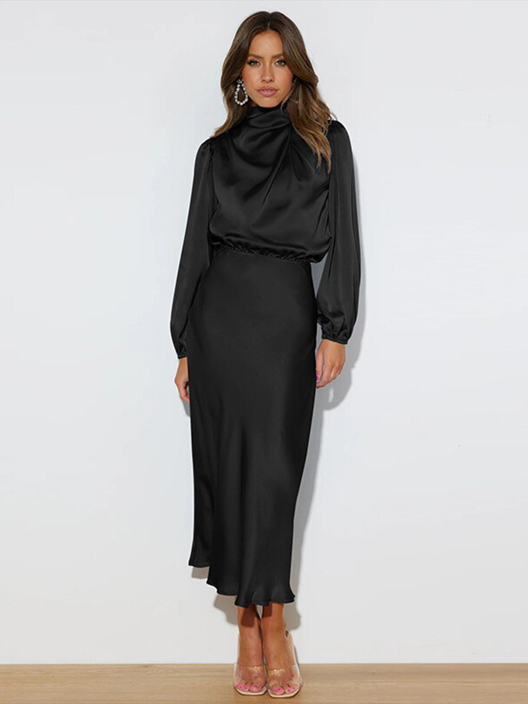 StyleCast Black Mock Neck Maxi Dress
