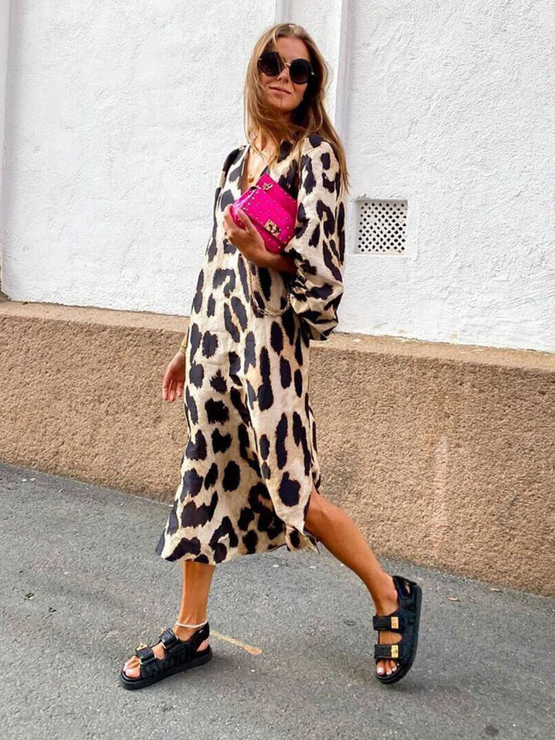 all about you Animal Printed Slits Detail Sheath Midi Dress