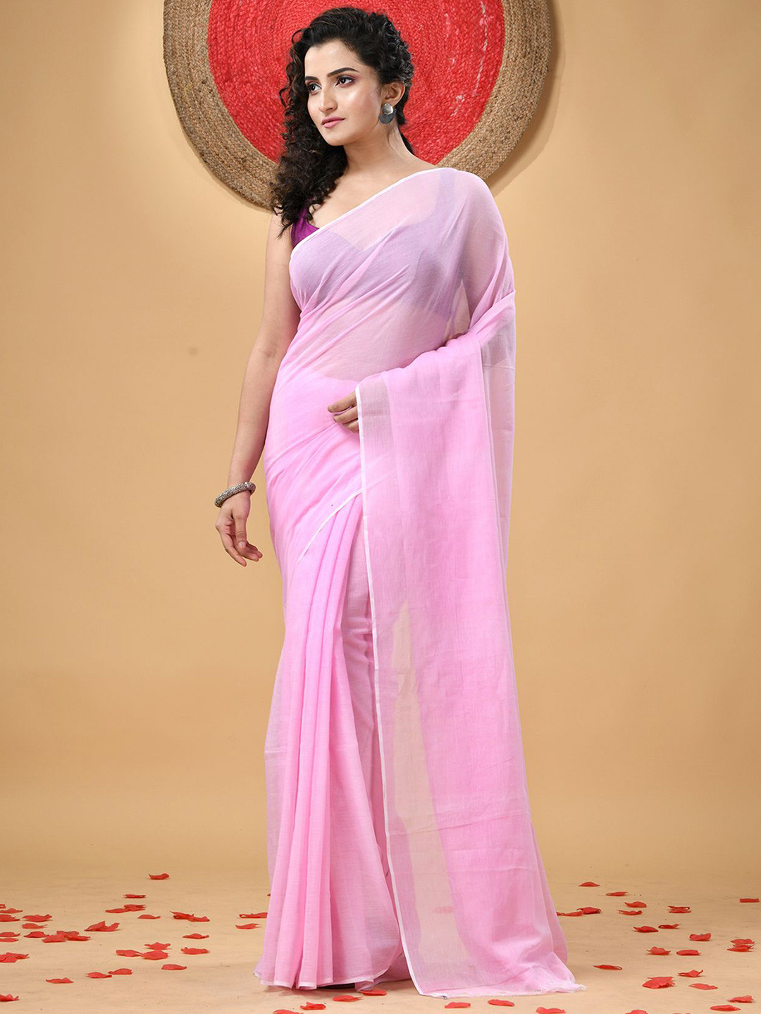 DESH BIDESH Solid Pure Cotton Saree