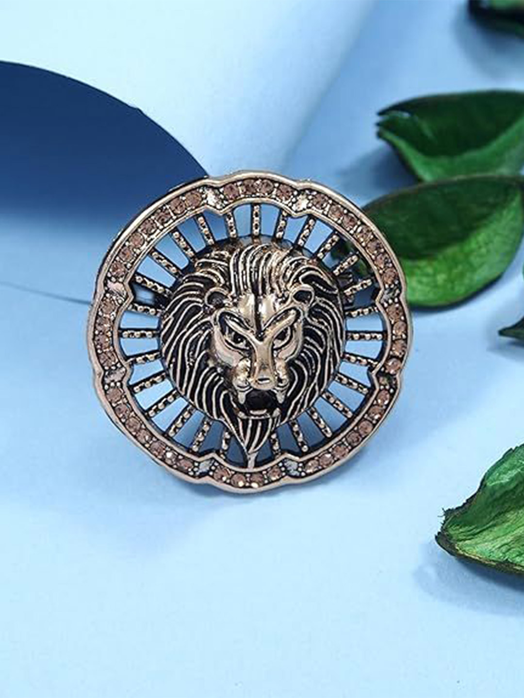 ADORN Men Metallic Toned Magestic Roar Lion Face Shaped Brooch