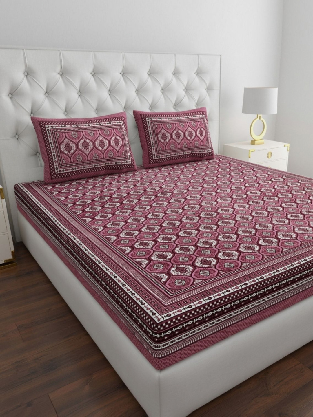 COZYKO Exclusively Purple Ethnic Motifs Cotton 210 TC King Fine Bedsheet with 2 Pillow Covers-108 x 108 inches