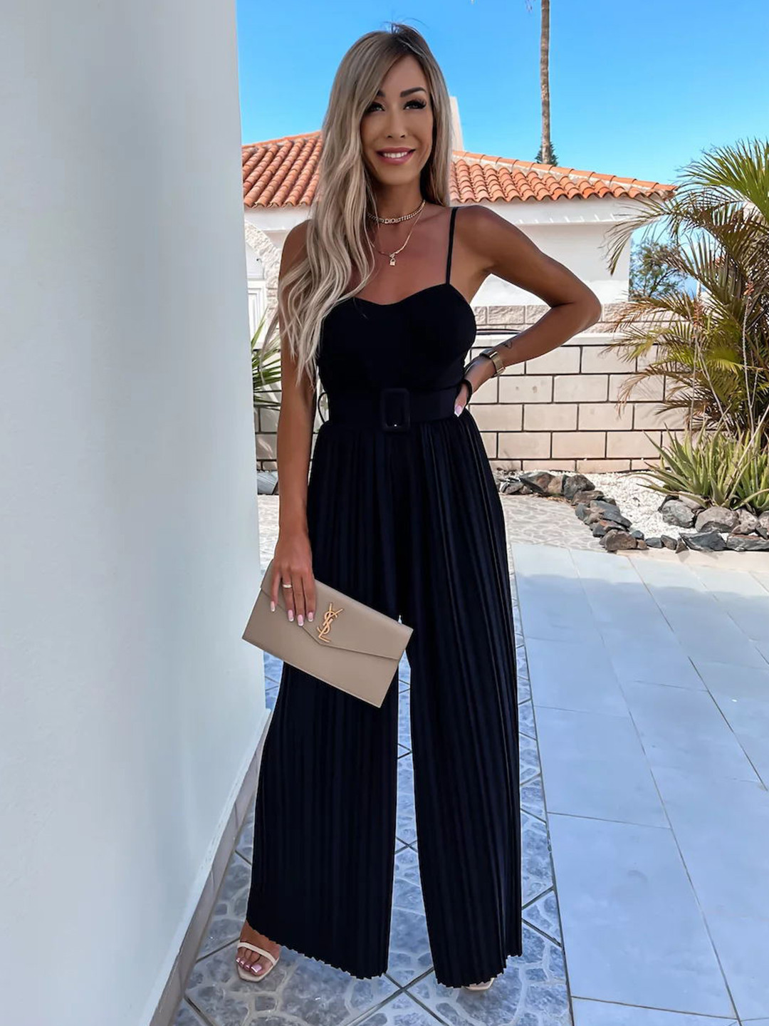 StyleCast Black Belted Basic Jumpsuit