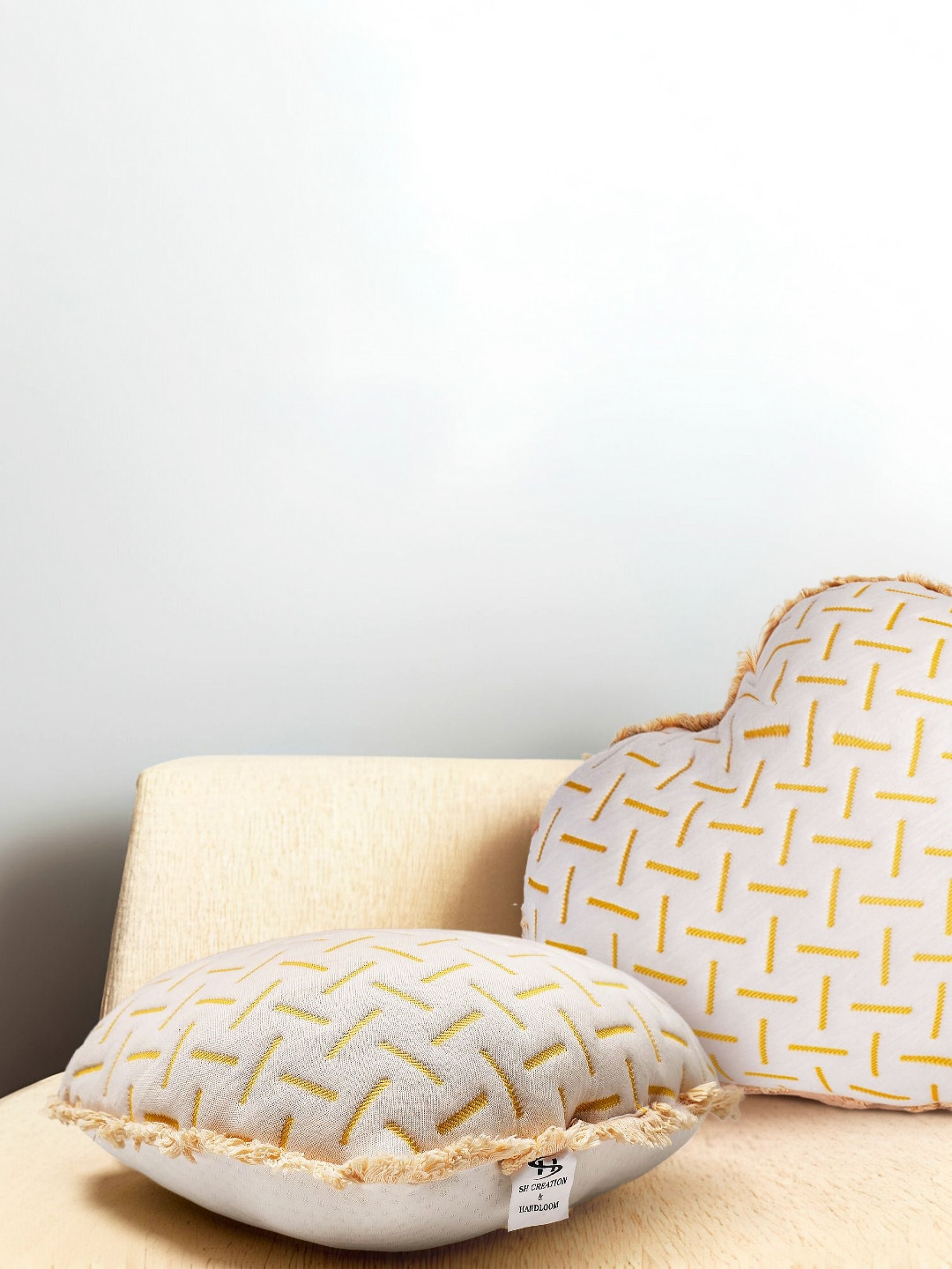 SH Creation and Handlooms White & Yellow Heart-Shaped Decorative Cushion