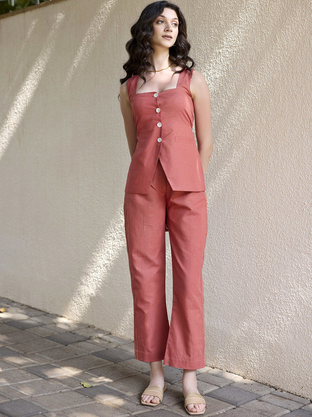Anasi Clothing Linen Square Neck Top With Trousers Co-Ords Set