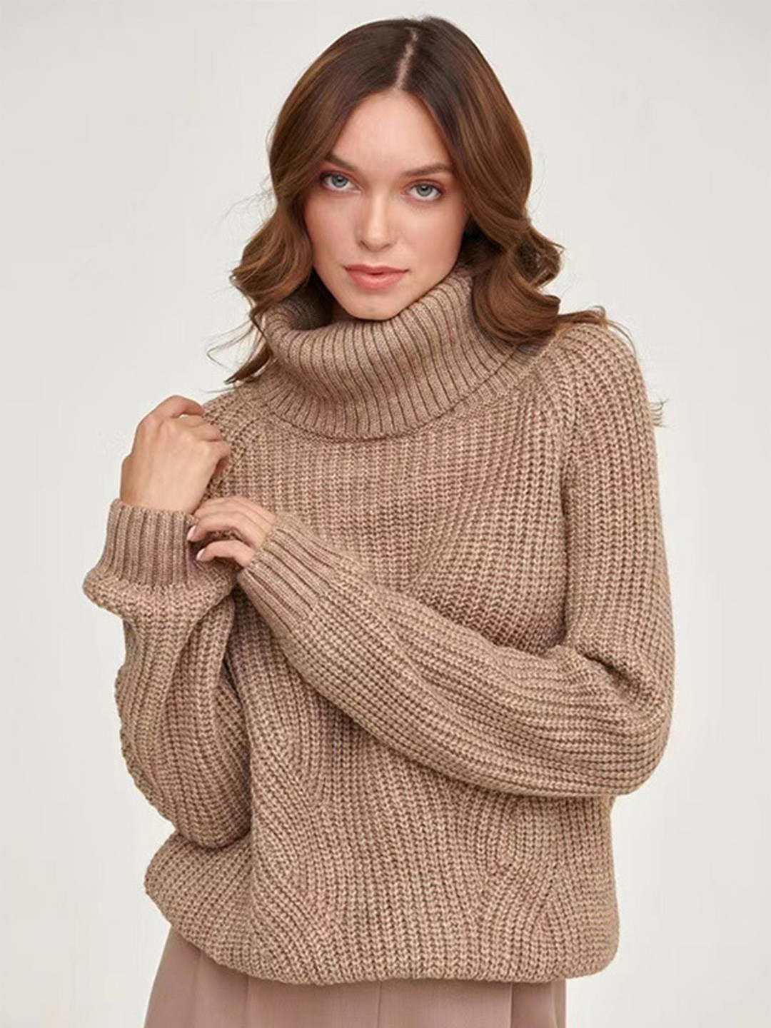 LULU & SKY Women Cotton Ribbed Turtle Neck Long Sleeves Pullover Sweaters