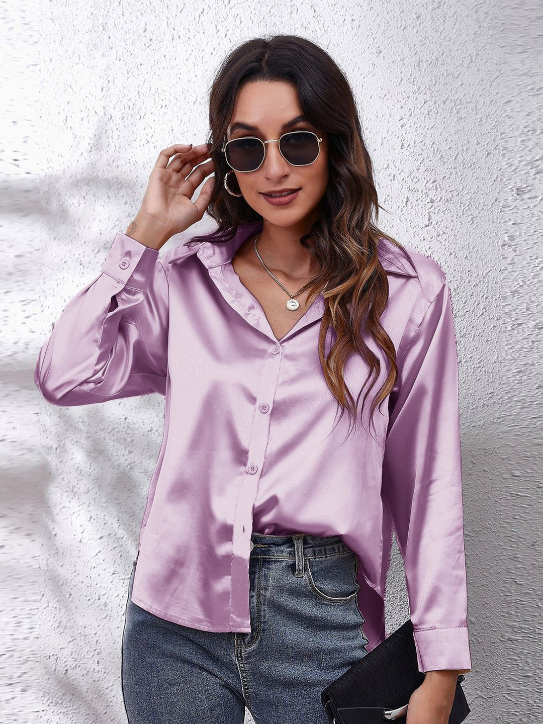 StyleCast Purple Spread Collar Casual Shirt