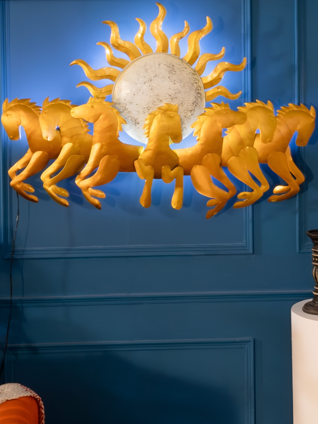 THREADVIBE LIVING Seven Running Horses With Sunrise Metal Spiritual Wall Decor-28.3In