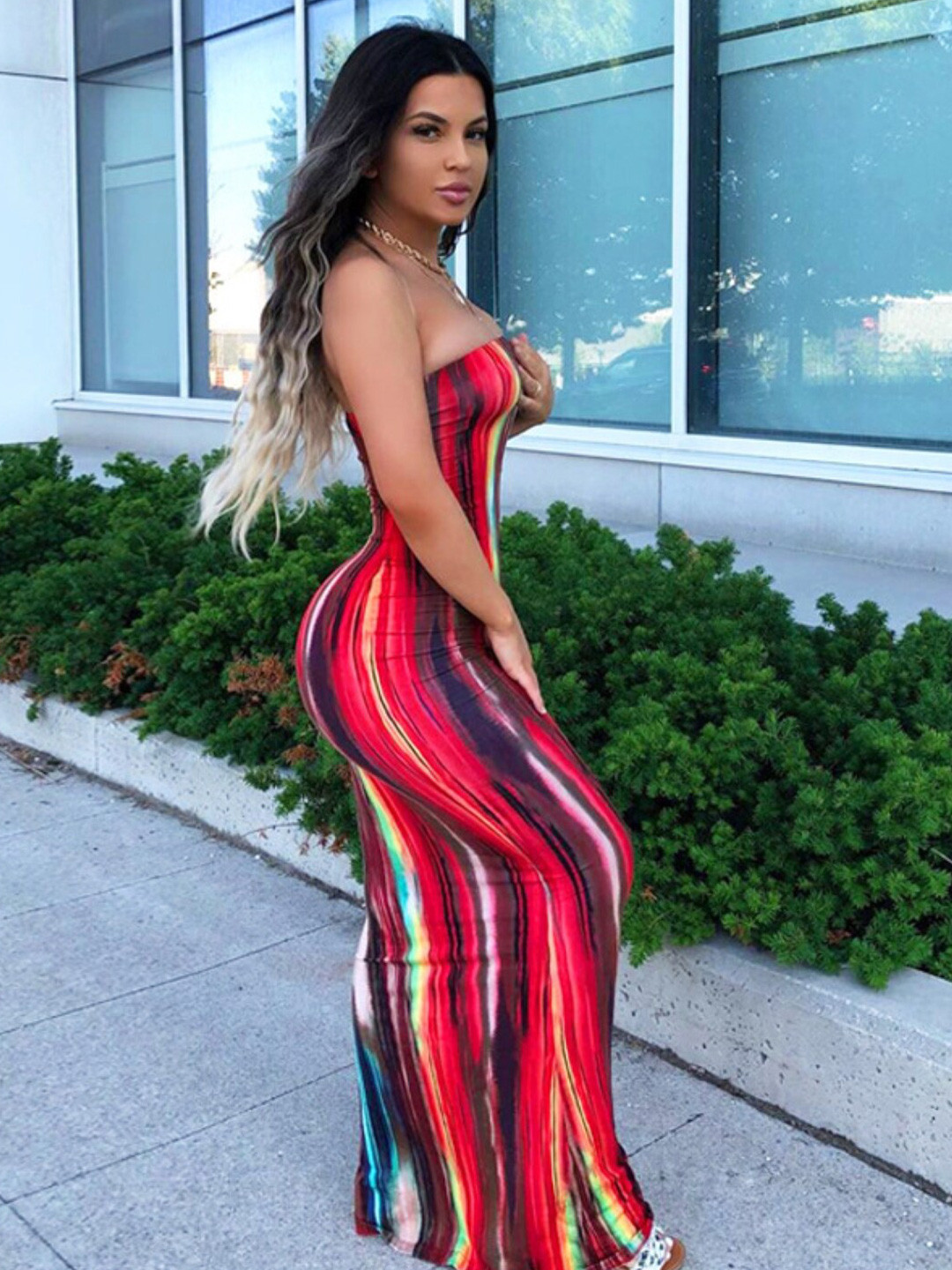 StyleCast Red Striped Maxi Dress